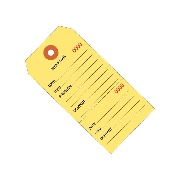Bsc Preferred 4 3/4 x 2-3/8'' Yellow RePairs Tags Consecutively Numbered, 1000PK BUY00015667 - main